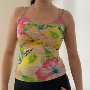 Morgan De Toi Lace Detail Colorful Floral Camisole Top